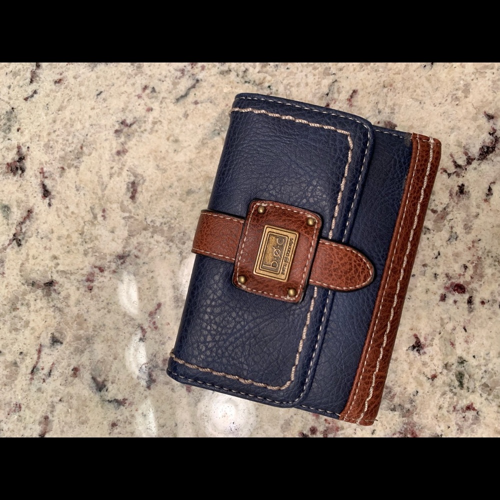 Brown and navy leather b•o•c wallet